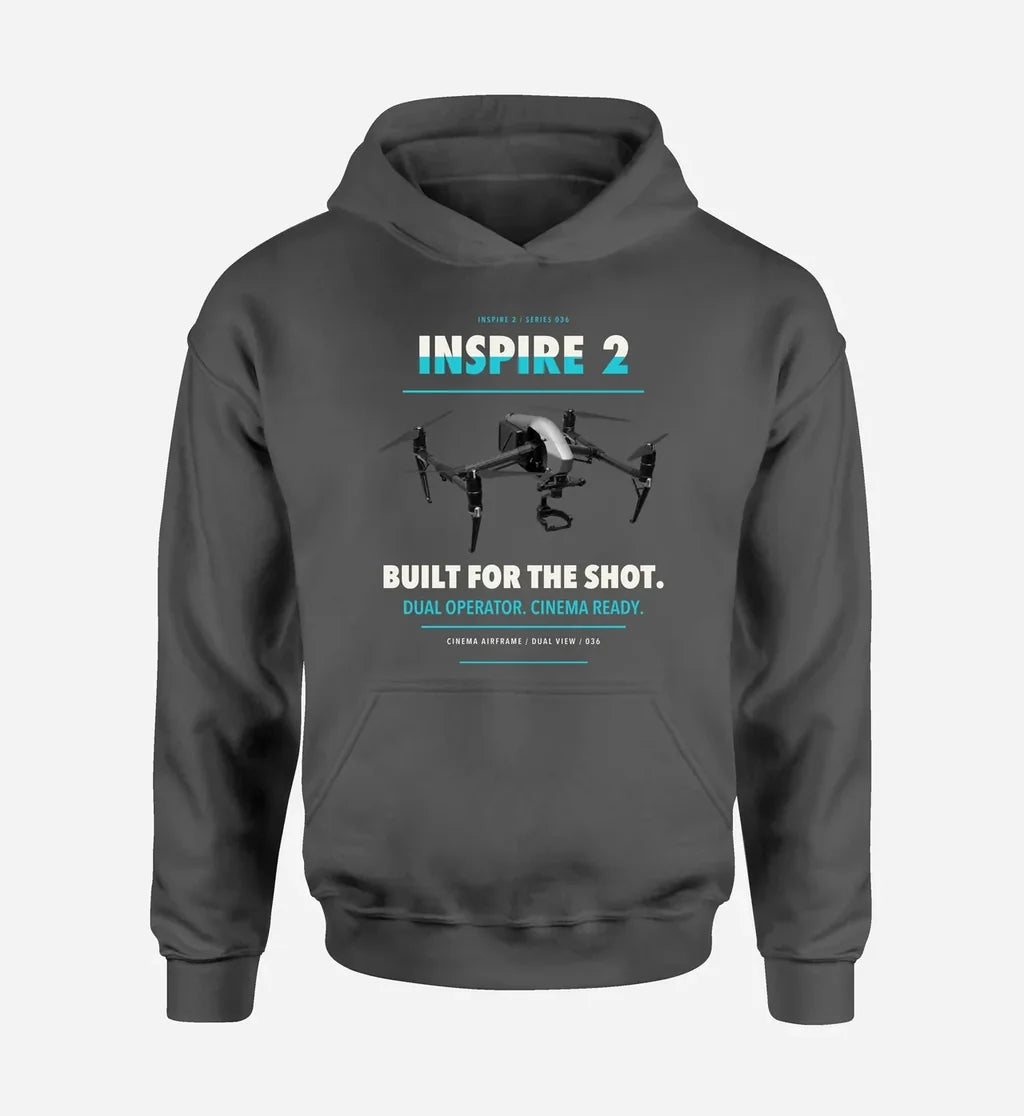 DJI Inspire 2 design on dark gray hoodie single side