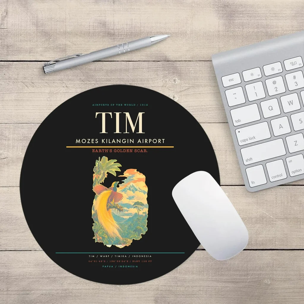Mozes Kilangin Airport (TIM) design on black round mouse pad