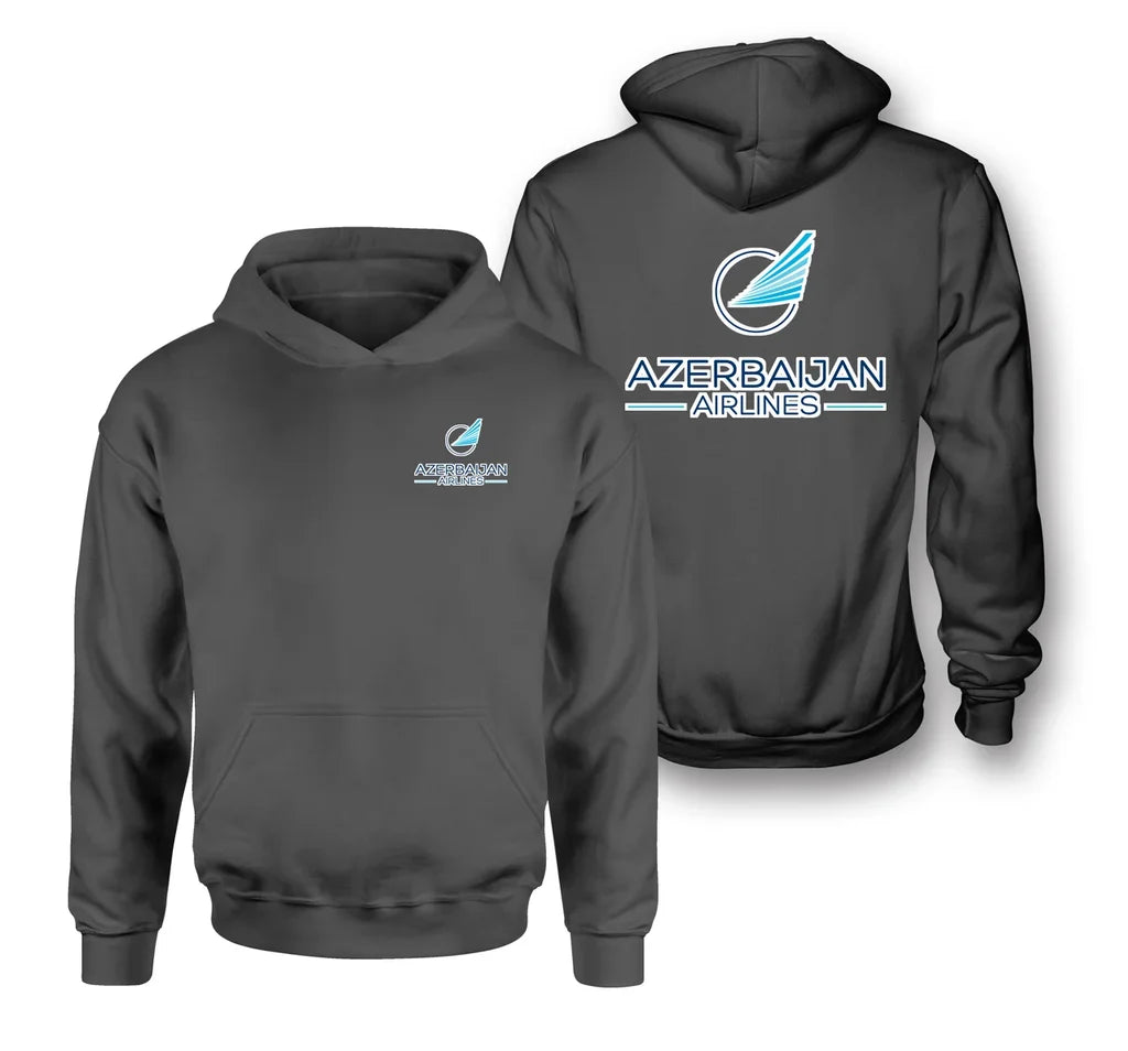 Azerbaijan Airlines logo on dark gray double side hoodie