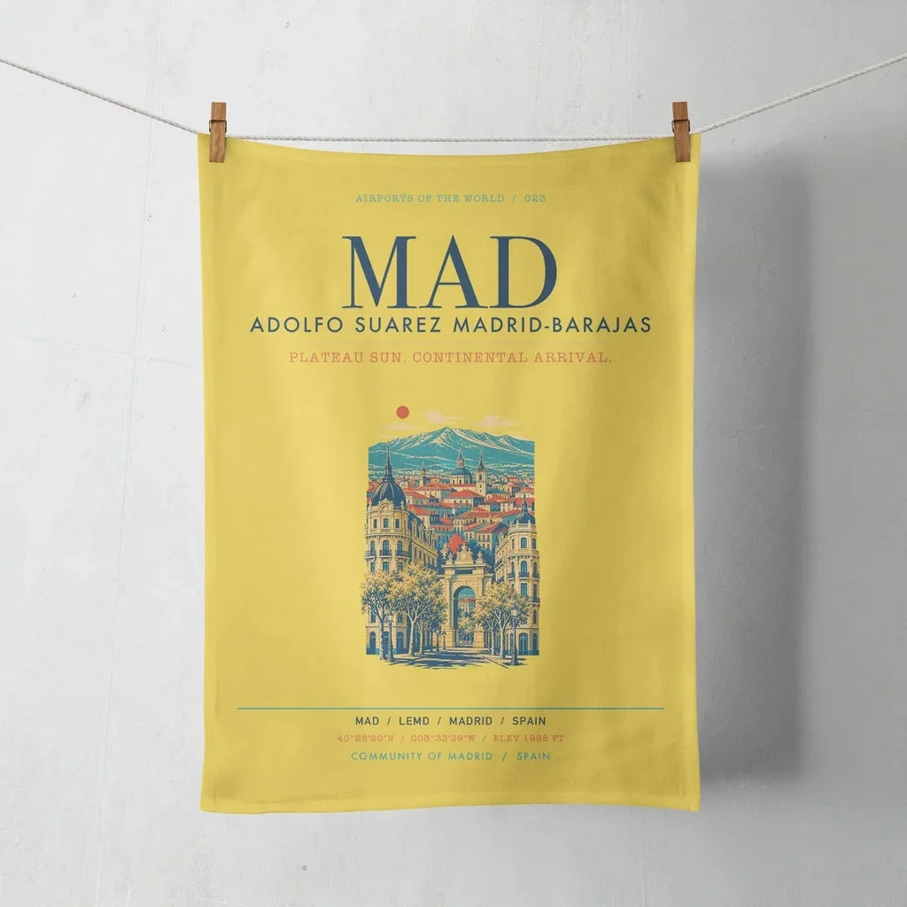 Adolfo Suarez Madrid-Barajas Airport (MAD) design on yellow towel