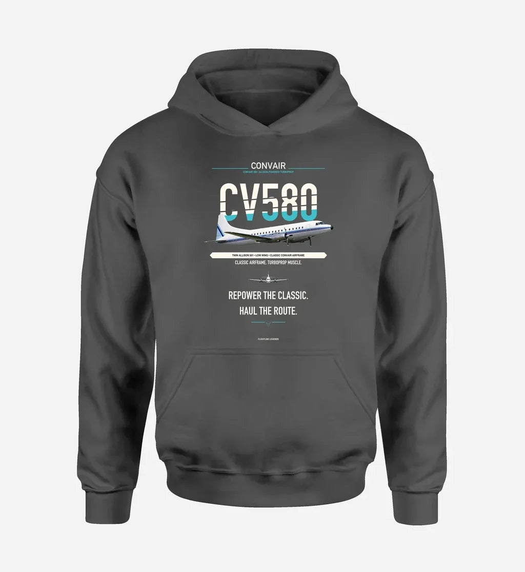 Convair 580 design on dark gray hoodie single side