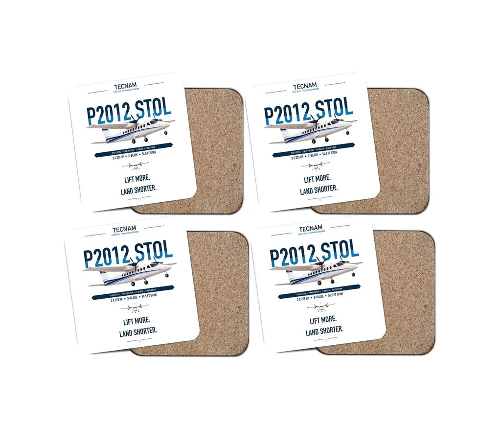 Tecnam P2012 STOL design on white 4 pieces set coaster