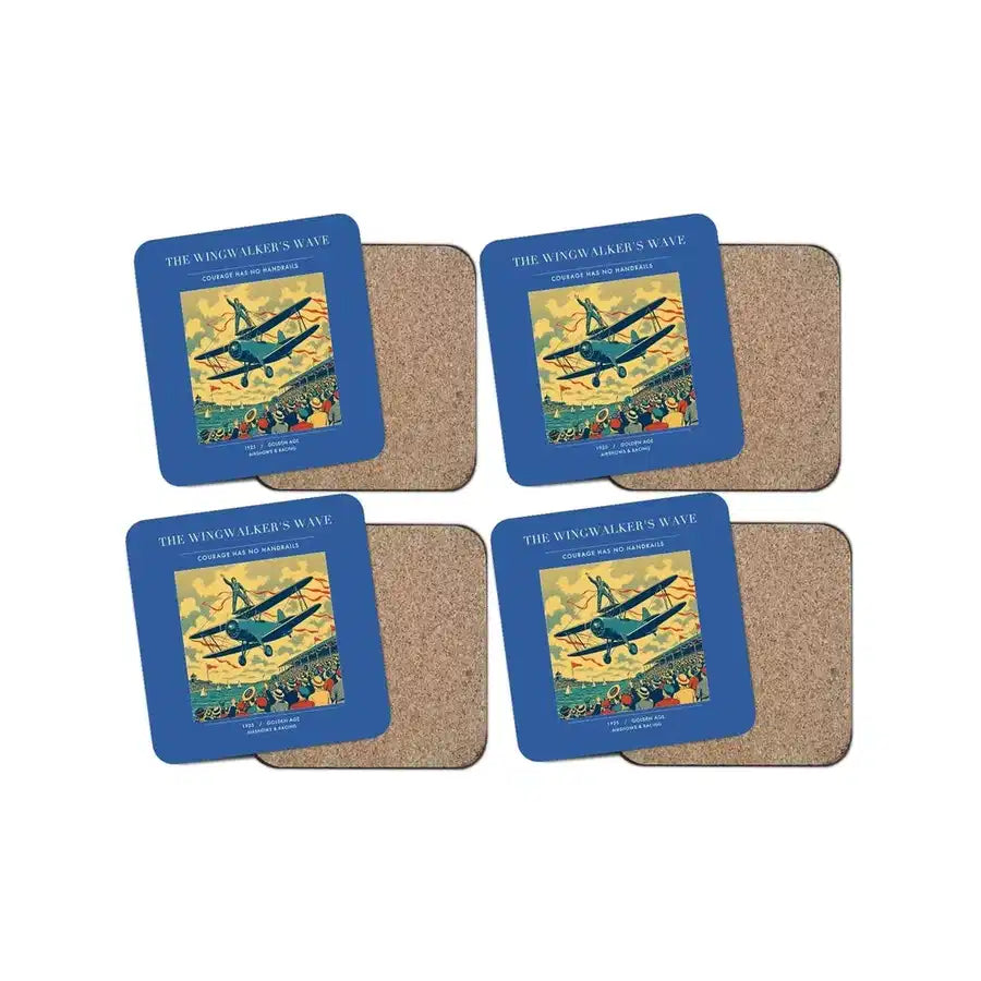 The Wingwalker's Wave - Designed Coasters design on blue 4-pieces-set