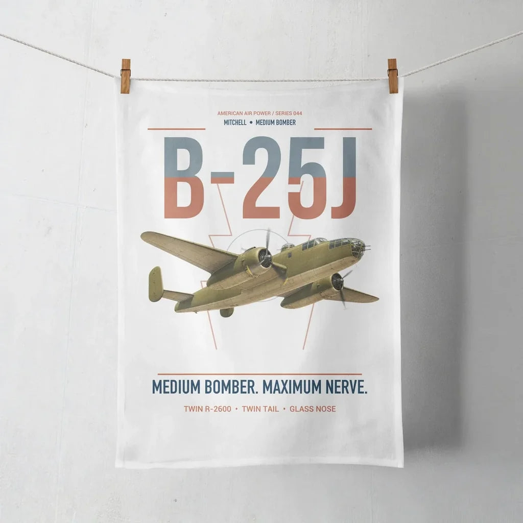 B-25J Mitchell design on white towel