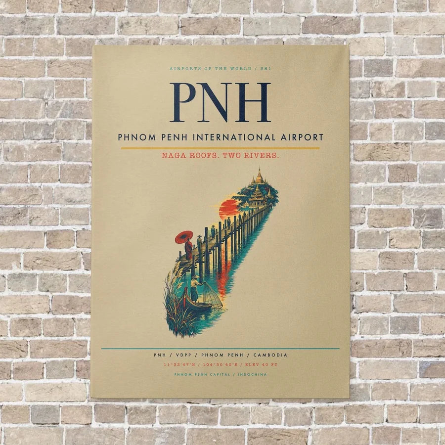 Phnom Penh International Airport PNH vertical canvas print - no frame - beige background