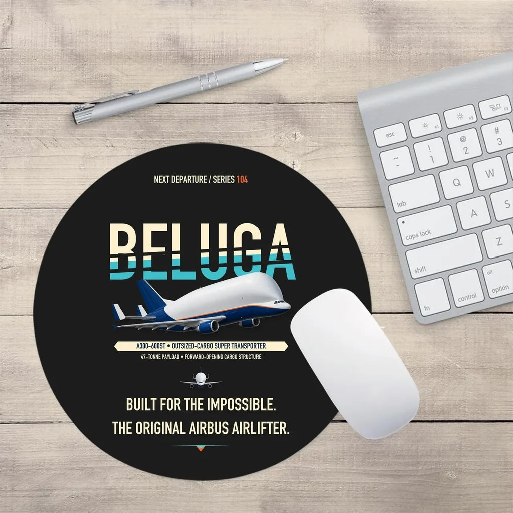 Airbus A300-600ST BelugaST design on black round mouse pad