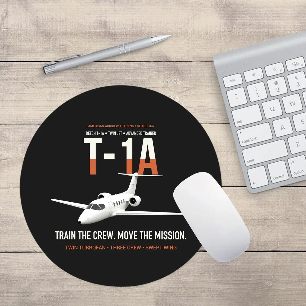 T-1A Jayhawk Advanced Jet Trainer design on black round mouse pad