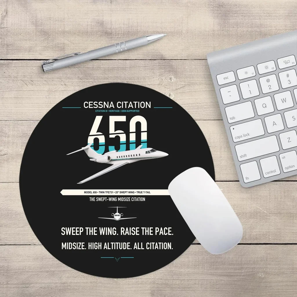 Cessna Citation 650 - Citation III design on black round mouse pad