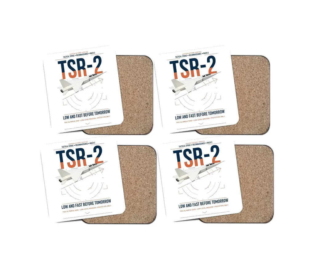BAC TSR-2 design on white 4 pieces set coaster