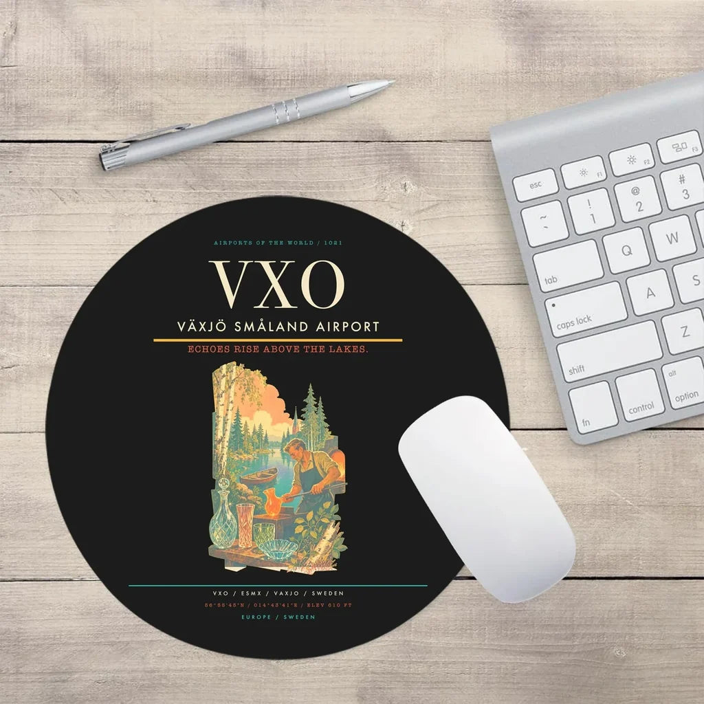 Växjö Småland Airport (VXO) design on black round mouse pad