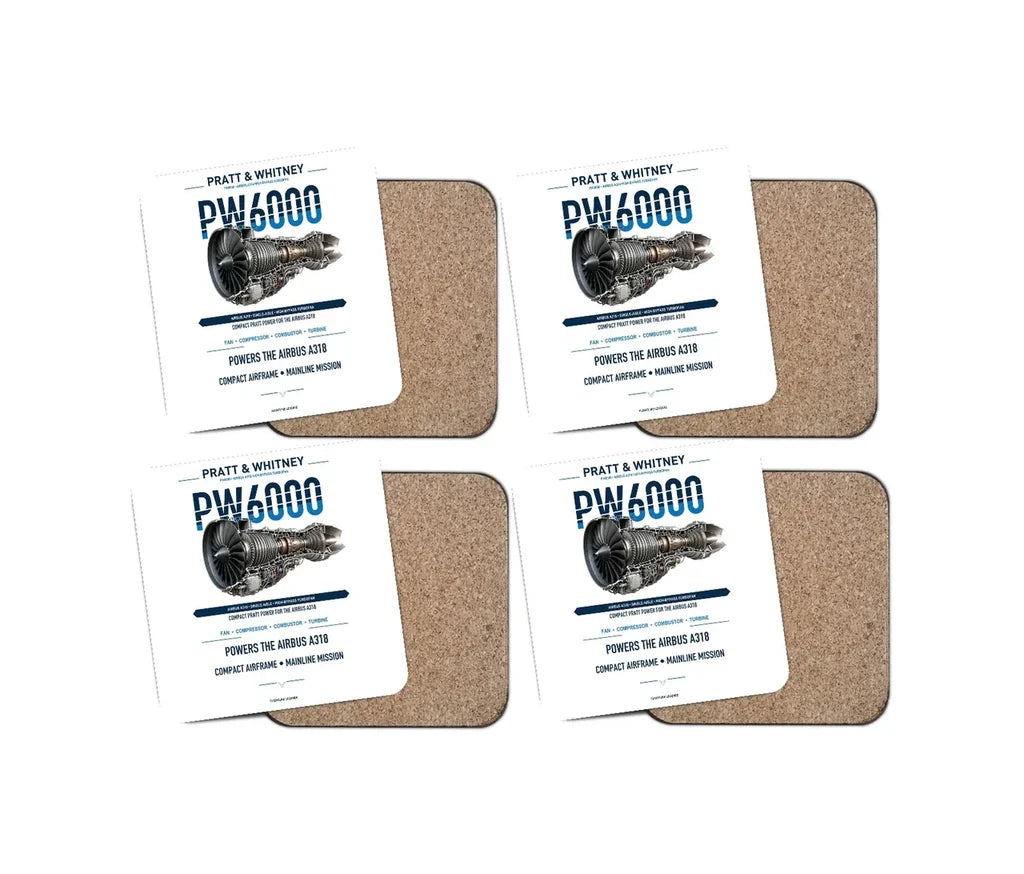 PW6000 design on white 4 pieces set coaster