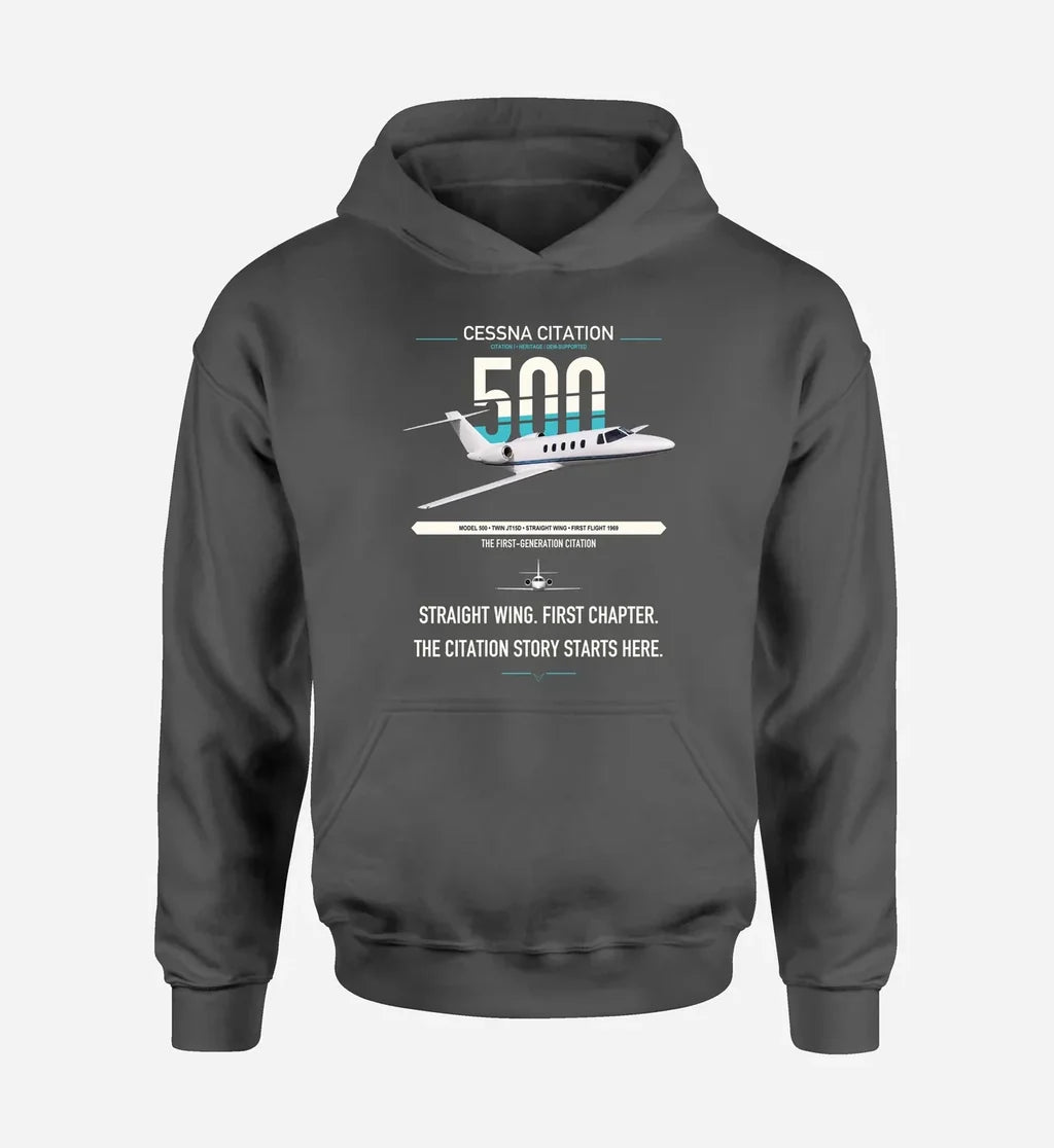 Cessna Citation 500 - Citation I design on dark gray double-side hoodie, single-side print