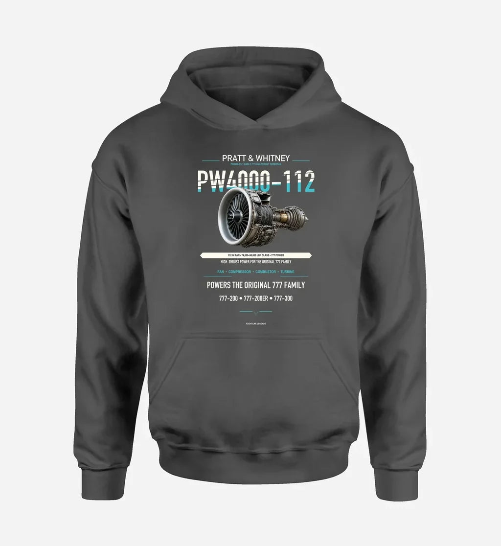 PW4000-112 design on dark gray hoodie single side
