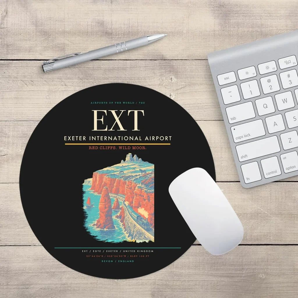 Exeter International Airport (EXT) design on black round mouse pad