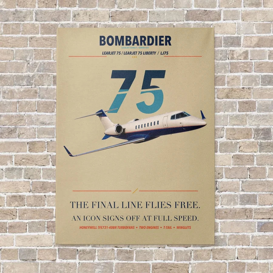 Bombardier Learjet 75 Liberty vertical canvas print - no frame - beige background