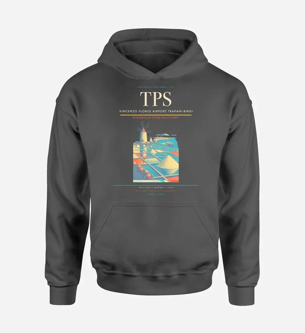 Vincenzo Florio Airport Trapani-Birgi (TPS) design on dark gray hoodie single-side print