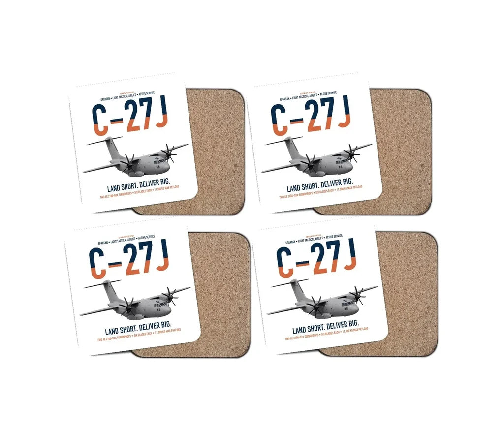 C-27J Spartan design on white 4 pieces set coaster