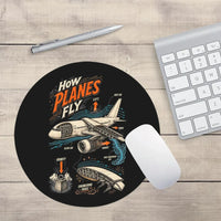 Thumbnail for How Planes Fly V2 design on black round mouse pad