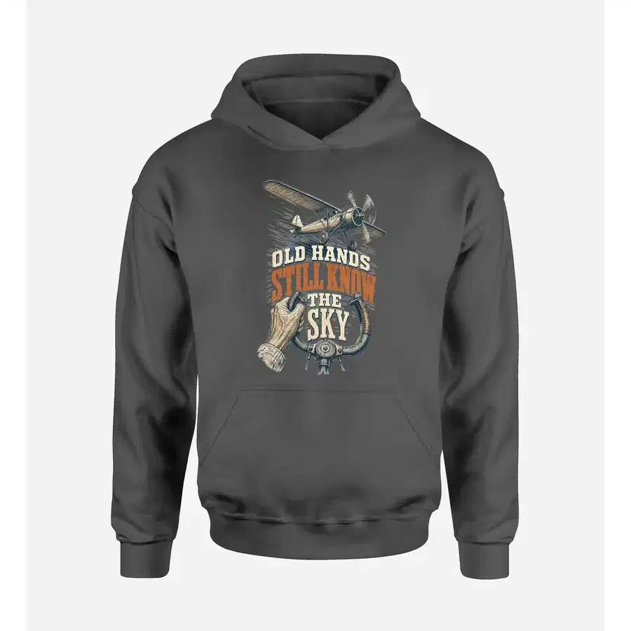 SIGNAL 632 - Old Hands Still Know The Sky design on dark gray hoodie single side