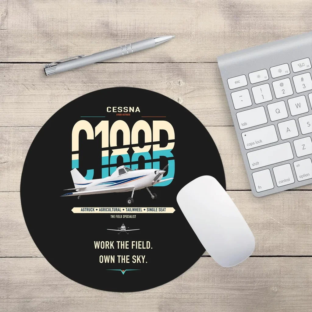 Cessna A188B AgTruck design on black round mouse pad