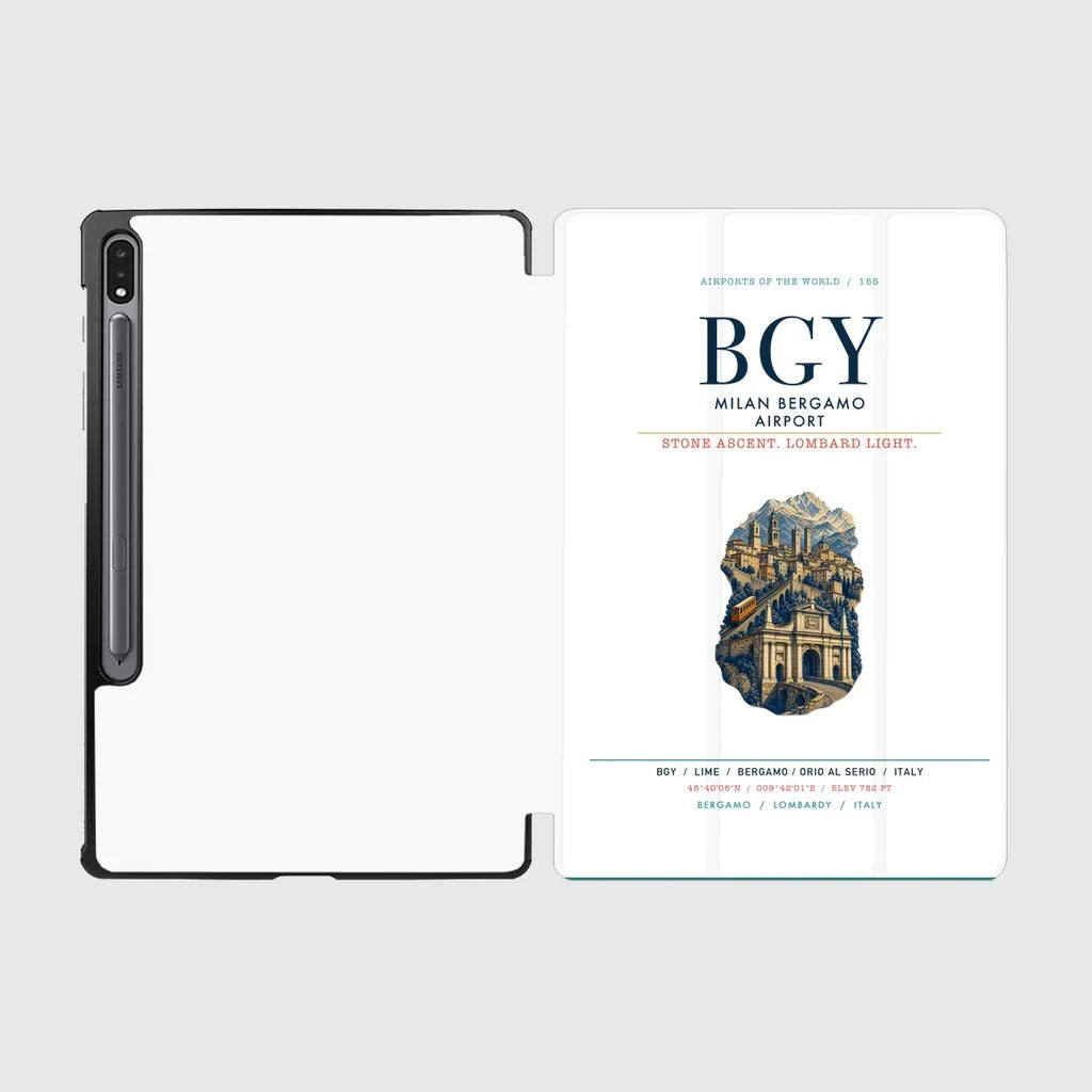 Milan Bergamo Airport (BGY) design on white samsung tablet tablet case