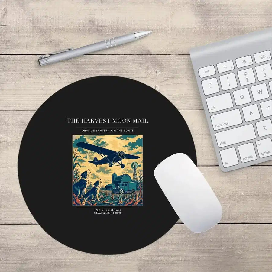 VINTAGE G4479 - The Harvest Moon Mail - Designed Mouse Pads design on black round