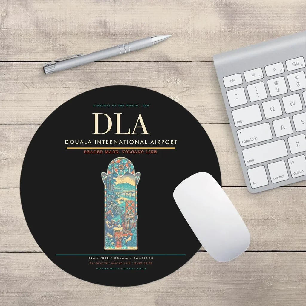 Douala International Airport (DLA) design on black round mouse pad