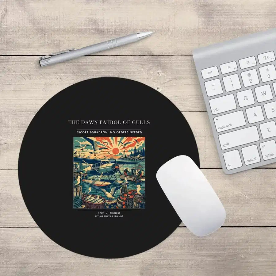 VINTAGE G4411 - The Dawn Patrol Of Gulls - Designed Mouse Pads design on black round