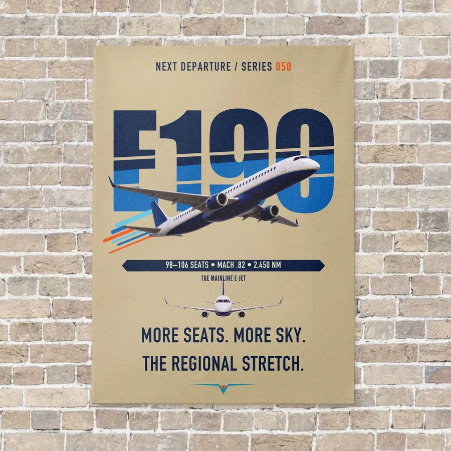Embraer E190 vertical canvas print - no frame - beige background