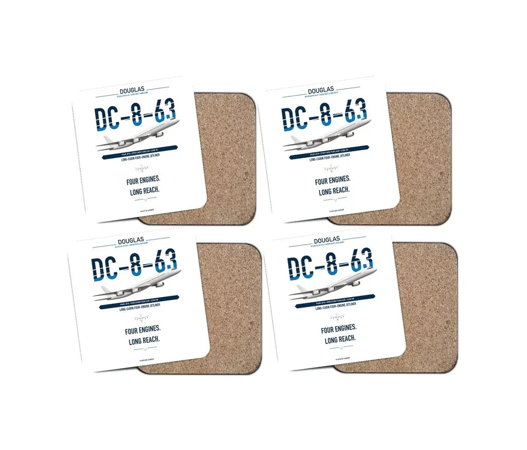 Douglas DC-8-63 design on white 4 pieces set coaster