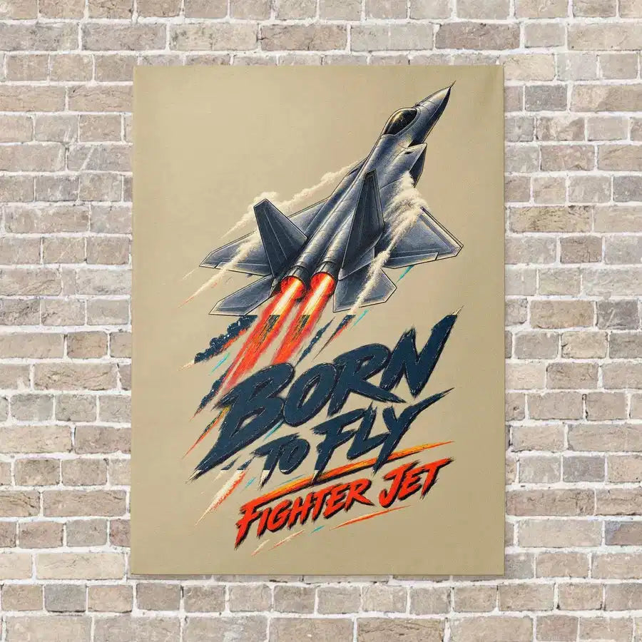 Born To Fly Fighter Jet vertical canvas print - no frame - beige background