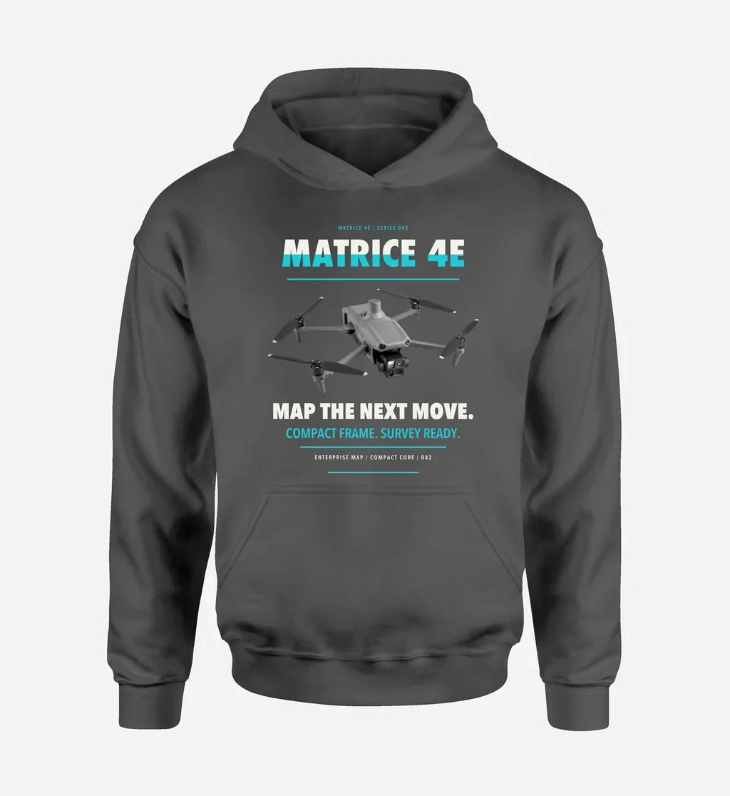 DJI Matrice 4E design on dark gray hoodie single side