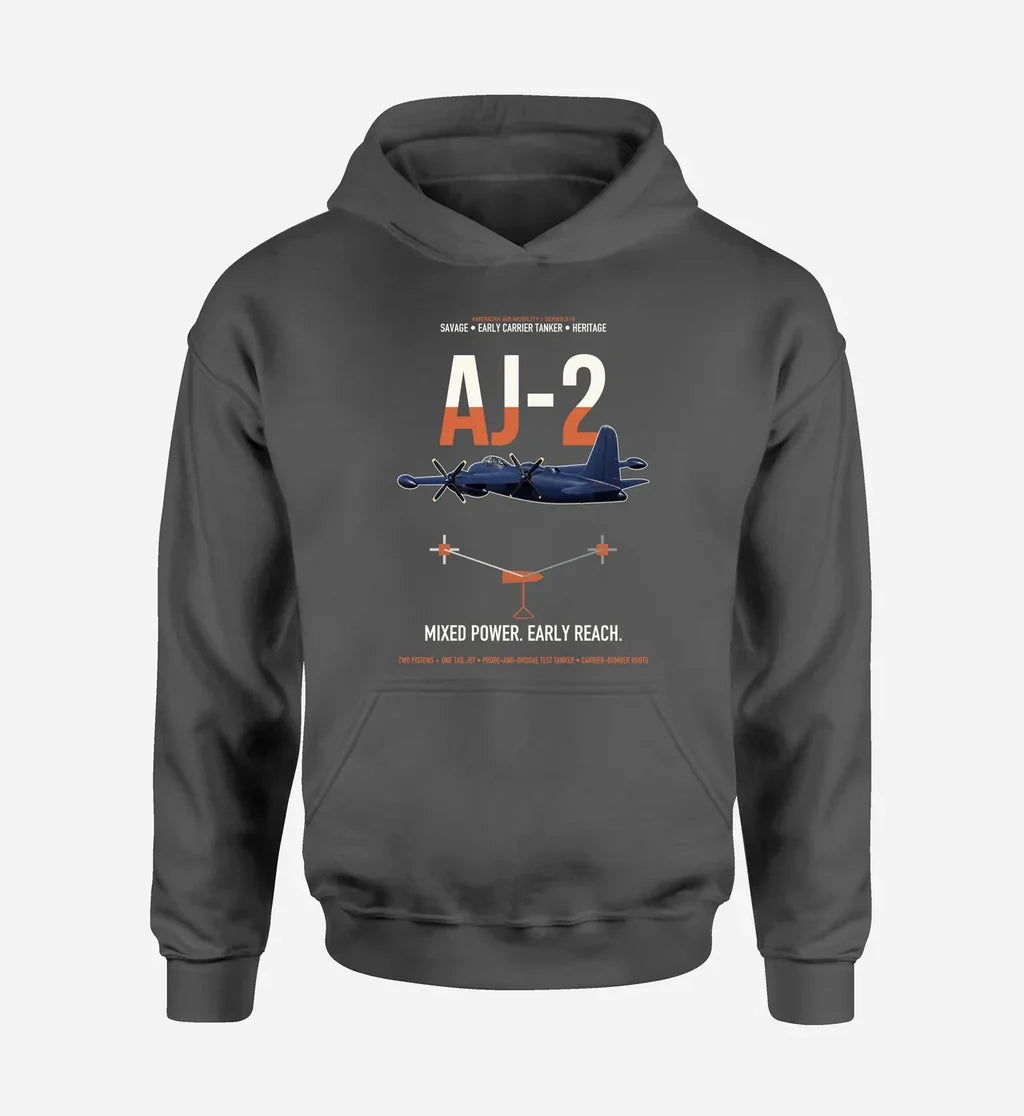 AJ-2 Savage Tanker design on dark gray double-side hoodie, single-side print