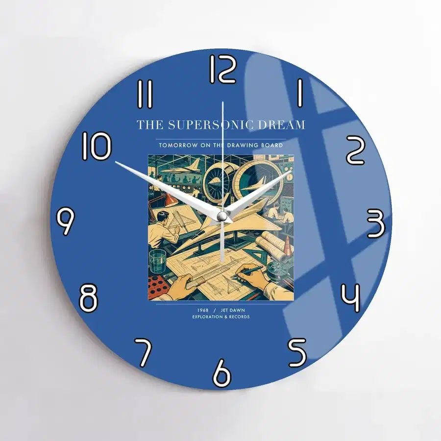 VINTAGE G4128 - The Supersonic Dream - Designed Wall Clocks design on blue no-frame