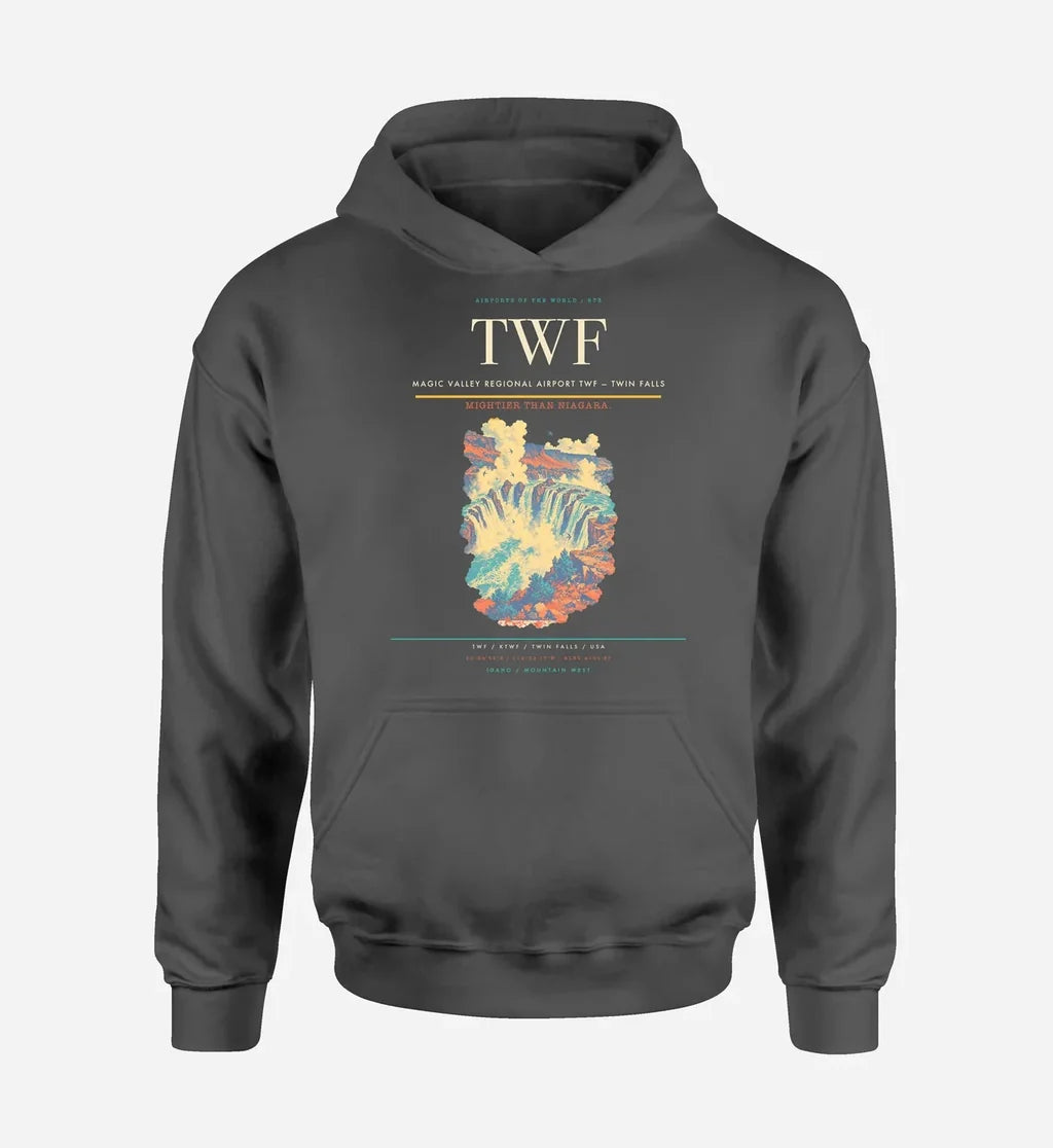 Magic Valley Regional Airport (TWF) design on dark gray hoodie single-side print
