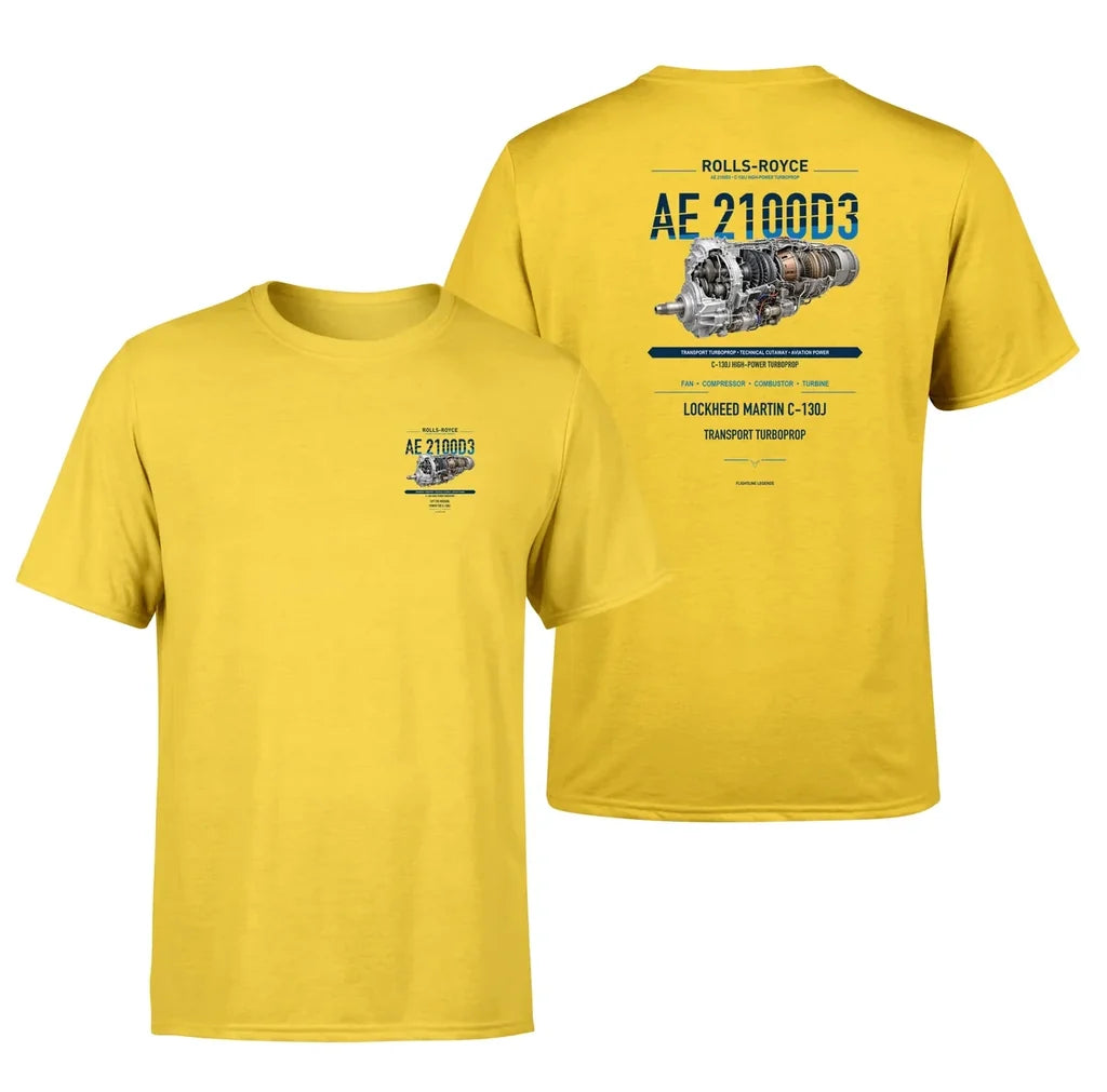 AE 2100D3 design on yellow t shirt