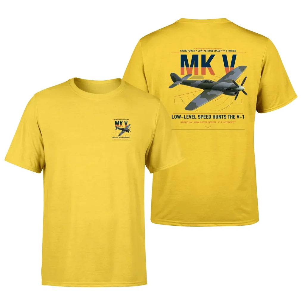 Hawker Tempest Mk V design on yellow t-shirt, double-side print