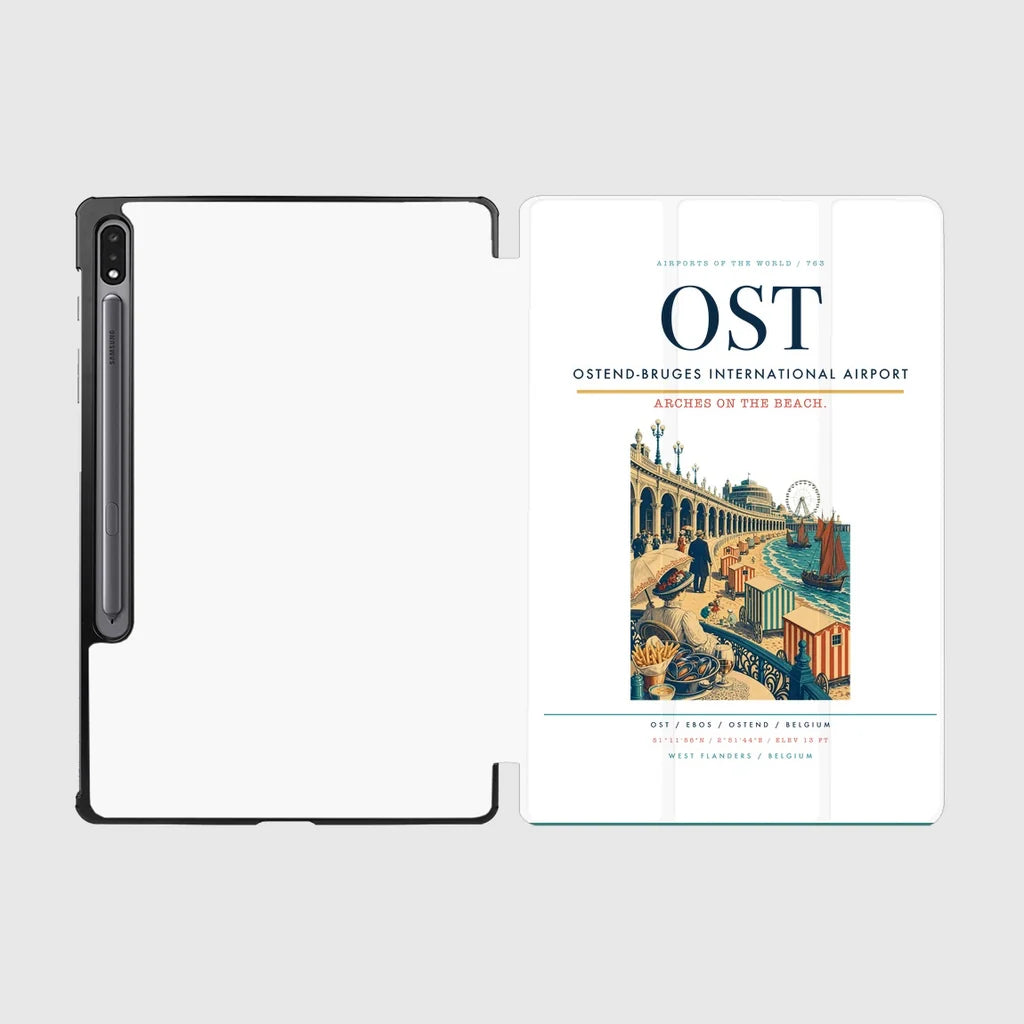 Ostend-Bruges International Airport (OST) design on white samsung tablet tablet case