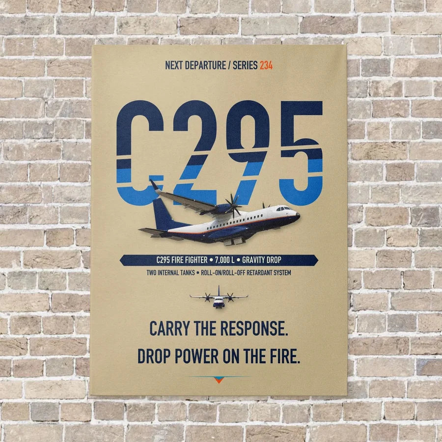 Airbus C295 Firefighter vertical canvas print - no frame - beige background