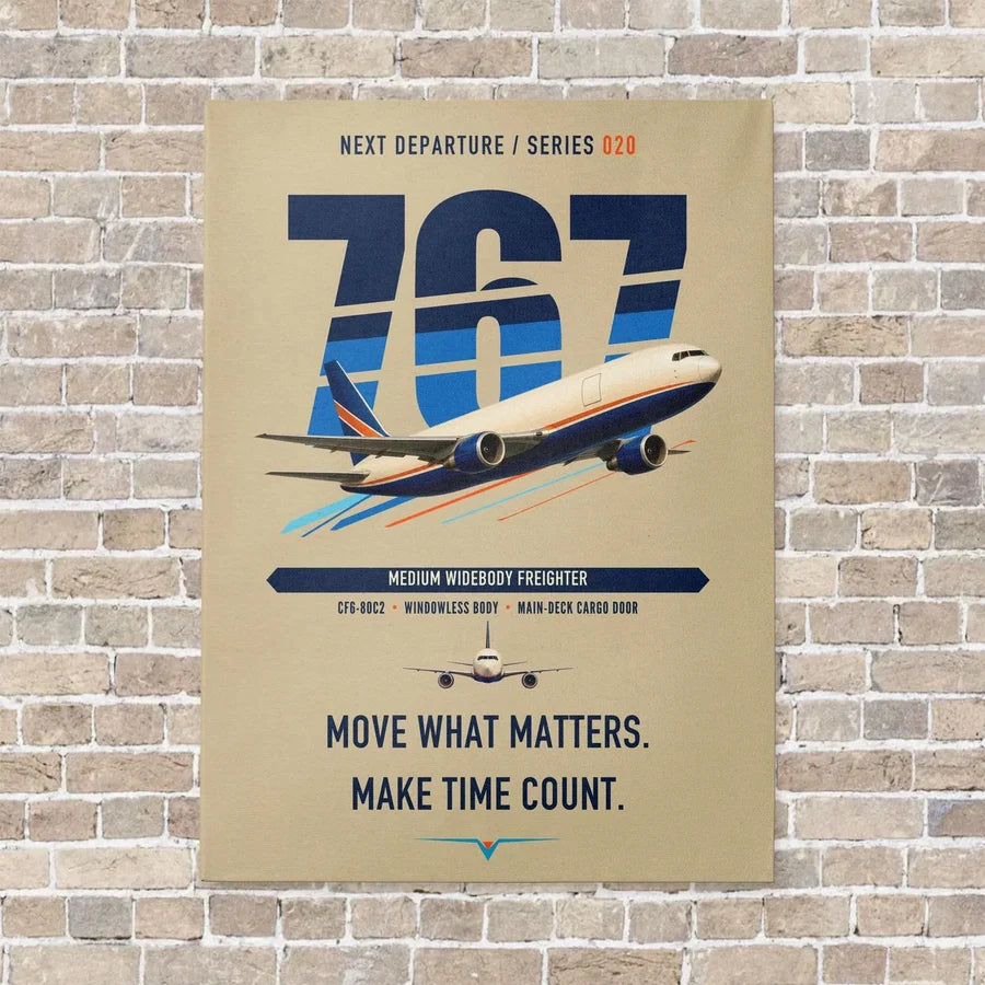 Boeing 767-300F vertical canvas print - no frame - beige background
