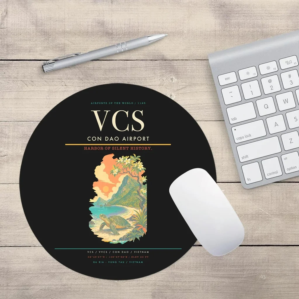 Con Dao Airport (VCS) design on black round mouse pad