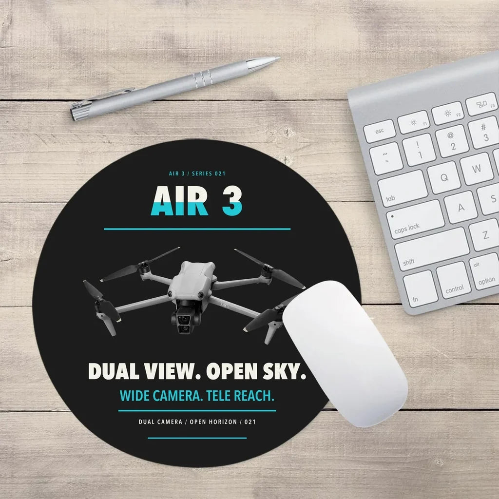 DJI Air 3 design on black round mouse pad