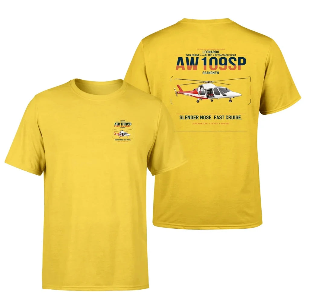Leonardo AW109SP GrandNew design on yellow t-shirt, double-side print