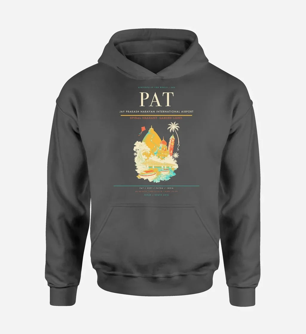 Jay Prakash Narayan International Airport (PAT) design on dark gray hoodie single-side print
