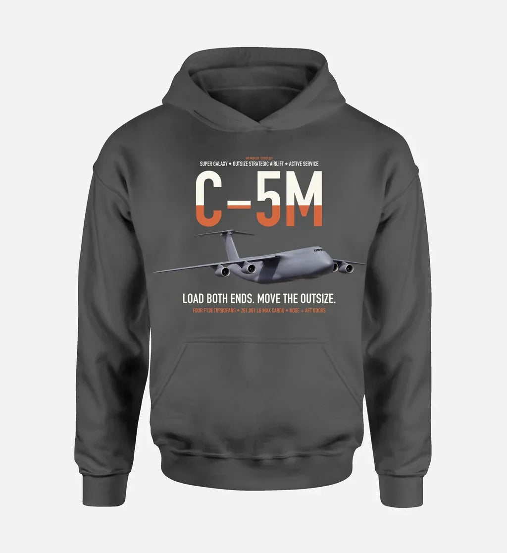 C-5M Super Galaxy design on dark gray double-side hoodie, single-side print