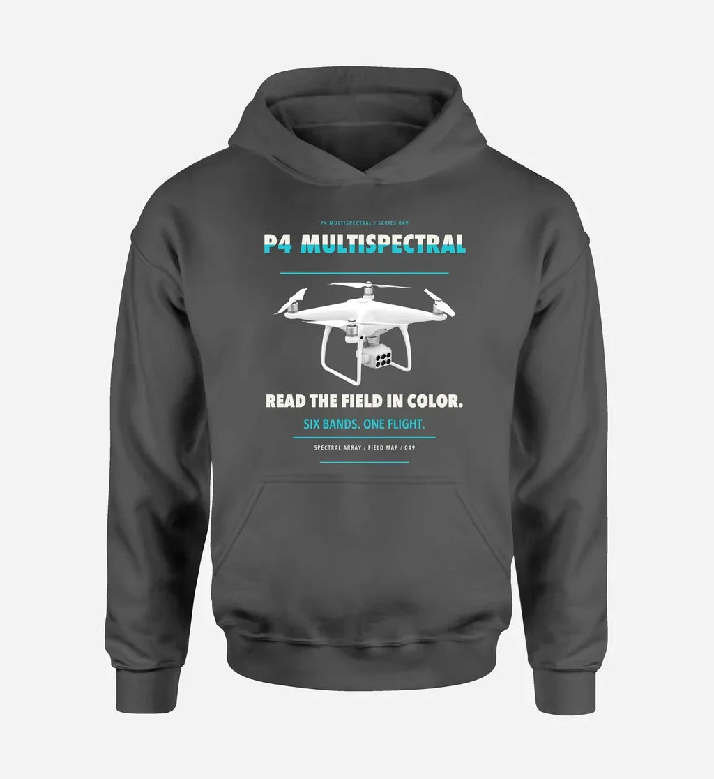 DJI P4 Multispectral design on dark gray hoodie single side