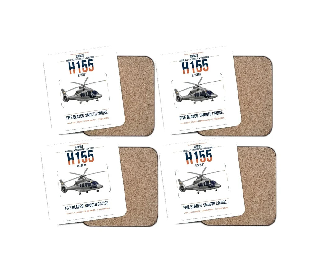 Airbus H155 EC155 B1 design on white 4 pieces set coaster