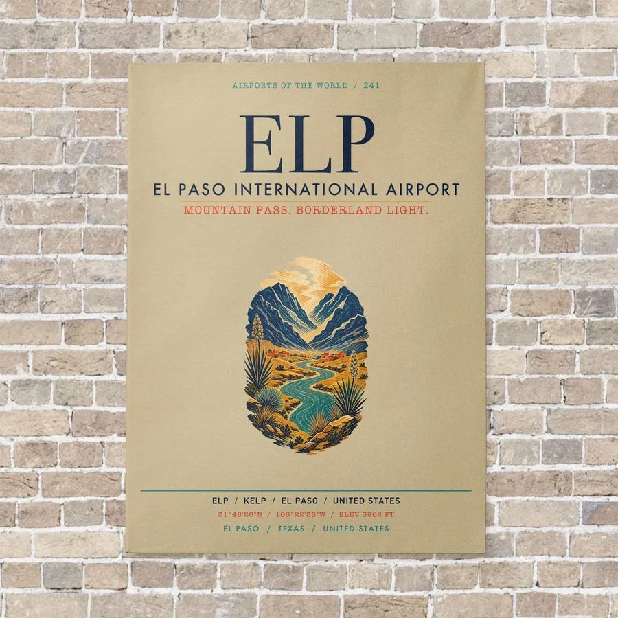El Paso International Airport ELP vertical canvas print - no frame - beige background
