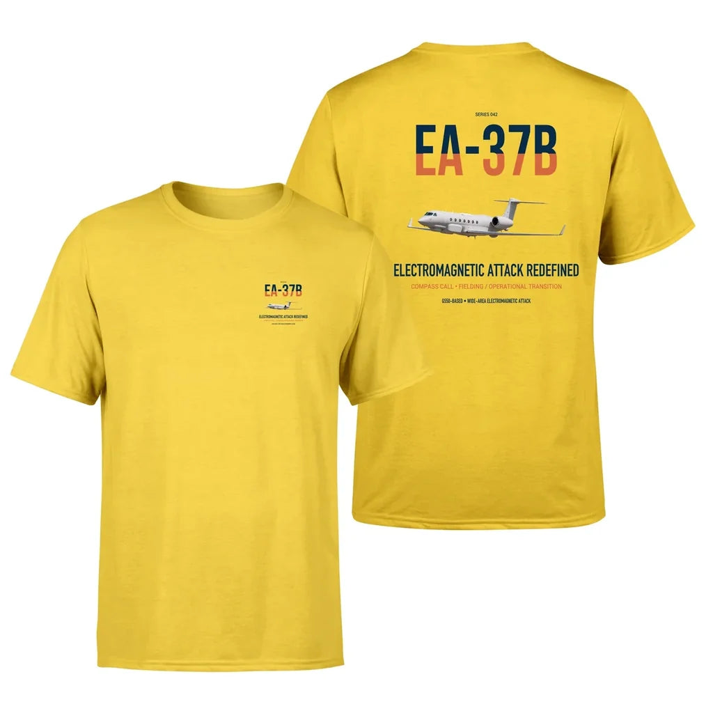 EA-37B Compass Call design on yellow double-side t-shirt, double-side print