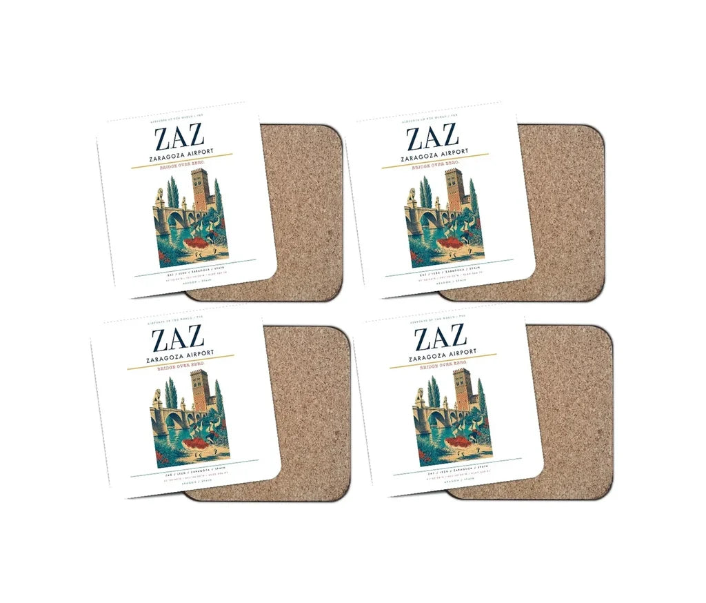 Zaragoza Airport (ZAZ) design on white 4 pieces set coaster